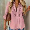 Women’s Contrast Lace Long-Sleeve Button‑Down Blouse by FitiqueFit