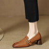 Women's Retro British Style Chunky Heel Leather Shoes – Round Toe Commuter by FitiqueFit