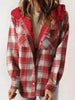 Plaid Snap Down Plush Hooded Jacket Soft & Warm Women Outerwear Cozy And Comfortable Jacket by Stevvex