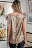 Gold Metallic Round Neck Ruffle Trim Sleeveless Top by Wild and Free Boutique