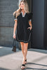 Black Leopard Trim Notched Neck Short Puff Sleeve Shift Mini Dress by Wild and Free Boutique