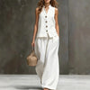 Women's Sleeveless Vest & Wide-Leg Pants Two-Piece Set – Cotton Linen by FitiqueFit