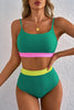 Sea Green Contrast Trim Colorblock Patchwork High Waisted Bikini by Wild and Free Boutique