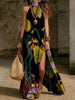 Women's Printed Halterneck Split Maxi Dress – Loose Fit Sleeveless by FitiqueFit