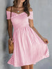 Women's Off-Shoulder Striped Waist-Cinching Midi Dress by FitiqueFit