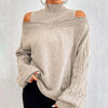 Women's Cold Shoulder Sweater - High Neck Cut Out Pullover Long Sleeve by FitiqueFit