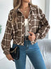 Classic Plaid Button Up Long Sleeve Jacket Women Cozy Trendy Everyday Wear Simple Jacket by Stevvex