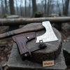 Hand Forged Carbon Steel Viking Axe with Carved Ash Wood Handle and Leather Grip by JW SteelCrafts