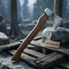Compact Damascus Steel Camping Axe with Hardwood Handle & Leather Sheath by JW SteelCrafts