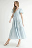 Eyelet Lace Puff Sleeve V Neck Midi Dress For Women – Elegant Fluttering Eyelet Lace Midi Dress, Puff Sleeve Detail, Timeless V Neck Design, Sophisticated Summer Dress by Stevvex