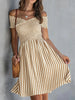Women's Off-Shoulder Striped Waist-Cinching Midi Dress by FitiqueFit
