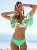 Bloom Day Ruffle Bikini Set – Chic Elegant Plant Print V-Neck Swimsuit with Tie-Back and High-Stretch Ruffle Trim – Women's 2-Piece Swimwear for Poolside Style & King’s Day Celebrations by Stevvex