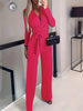Women's Solid V-neck Bow Tie Waist Slimming Fashion Jumpsuit by FitiqueFit