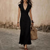 Women's V-Neck Cotton-Linen Flutter-Sleeve Ruffle-Trim Midi Dress by FitiqueFit