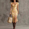 Women's Vintage Puff-Sleeve High-Waist Split Maxi Dress by FitiqueFit