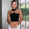 Women's Solid Color Slim Fit Crop Top With Halter Neck by My Store