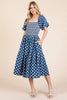 New Floral Embroidered Smocked Puff Sleeve Tiered Midi Dress For Women – Elegant, Romantic, Feminine, and Stylish Midi Dress with Floral Embroidery by Stevvex