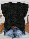 Polka Dot Notched Ruffled Cap Sleeve Blouse