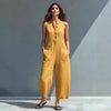 Casual Women’s Buttoned Stand Collar Sleeveless Loose Jumpsuit by FitiqueFit