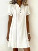 Women's Printed Button-Up Stand Collar Midi Dress – 3/4 Sleeve Loose Fit by FitiqueFit