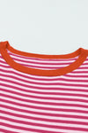 Pink Contrast Trimmed Striped Drop Shoulder Sweater
