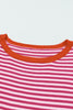 Pink Contrast Trimmed Striped Drop Shoulder Sweater
