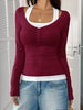 Contrast Long Sleeve Fake Two-Piece T-Shirt by Simply Love