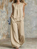 Women's Sleeveless Two-Piece Set – Solid Color Wide-Leg Pants & Top by FitiqueFit