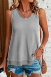Black Scoop Neck Waffle Knit Splicing Flowy Vest