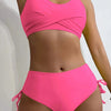Bikini Twist Front V Neck High Waist 2 Piece Bikini Set for Women – Stretchy Tie Back Swimsuit with Drawstring Lace Up and Comfortable Fit – Trendy Solid Color Swimwear for Beach Days Pool Parties and Summer Vacations by Stevvex