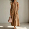 Cotton Halterneck Sleeveless Deep V-Neck Loose Straight-Line Dress by FitiqueFit