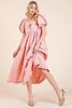 Ruffle Trim Puff Sleeve Tiered Babydoll Midi Dress – Fluttering, Sweet, Elegant, Feminine, and Trendy Babydoll Midi Dress with Ruffle Trim and Puff Sleeves by Stevvex