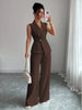 Women's Sleeveless Blazer & Straight-Leg Pants Two-Piece Set by FitiqueFit