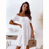Casual One Word Collar Wrinkle Puff Sleeve Mid Dresses by FitiqueFit