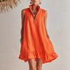 Women's Casual Loose Half-Zip Sleeveless Dress with Ruffle Hem by FitiqueFit