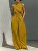 Women’s Cotton Linen Two-Piece Set – Sleeveless Top & Wide-Leg Pants by FitiqueFit