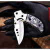 Marble Resin Folding Pocket Knife — Drop Point Blade, Brass Pivot, and Genuine Leather Sheath by JW SteelCrafts