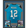 Framed Autographed/Signed DJ D.J. Moore 35x39 Carolina Teal Football Jersey Beckett BAS COA