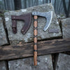Handmade Damascus Skeggøx Bearded Axe with Leather Wrap and Sheath by JW SteelCrafts