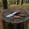 Small Damascus Utility Knife – Rosewood Handle With Leather Sheath by JW SteelCrafts
