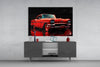 Vintage Red Coupe Glitch Glass Wall Art by Insigneart USA