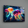 Neon Jellyfish Glass Wall Art || Designer Collection by Insigneart USA