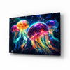 Neon Jellyfish Glass Wall Art || Designer Collection by Insigneart USA