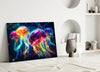 Neon Jellyfish Glass Wall Art || Designer Collection by Insigneart USA