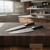 2-Piece Hand-Forged Chef Knife with Pattern-Welded Damascus with Black Micarta Handles (Professional Set) by JW SteelCrafts