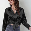 Women’s Satin Lapel Button-Down Blouse by FitiqueFit