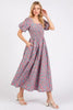 New Summer Smocked Floral Square Neck Puff Sleeve Midi Dress – Vintage-Inspired, Feminine, Trendy, Romantic, and Flattering Fit by Stevvex