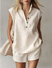 Women's Casual Sleeveless Cardigan Top & Shorts Set by FitiqueFit