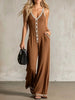 Women's V-Neck Backless Wide-Leg Jumpsuit – High Waist Casual by FitiqueFit