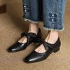 Women's French Vintage Genuine Leather Round Toe Chunky Heel Shoes by FitiqueFit